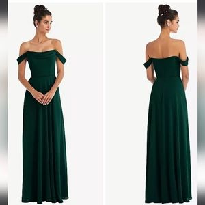 Thread Off The Shoulder Draped Neckline Maxi Dress In Evergreen